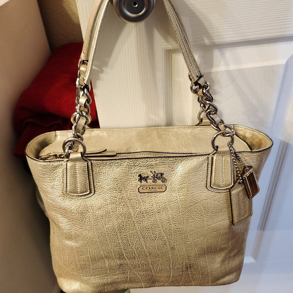 EUC Authentic Coach Madison Colette Metallic Gold Leather Shoulder Tote Bag